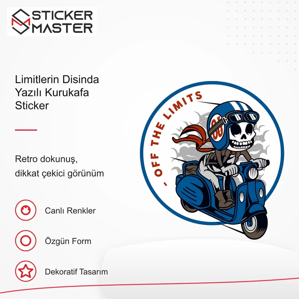 Vespa Uyumlu Limitlerin Disinda Yazılı Kurukafa Sticker VSP34 retro tasarım ve kullanım özellikleri - Sticker Master