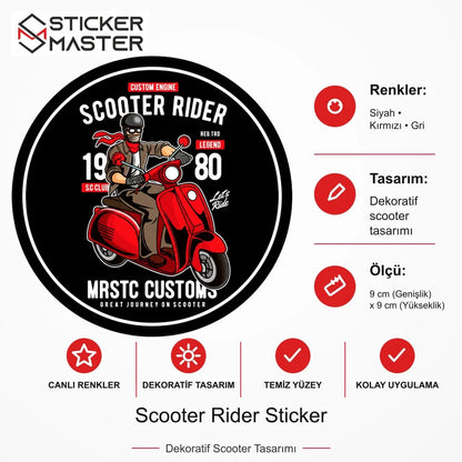 Vespa Uyumlu Scooter Rider Sticker VSP35 ölçü, renk ve ürün bilgisi - 9 cm (Genişlik) x 9 cm (Yükseklik) - Sticker Master