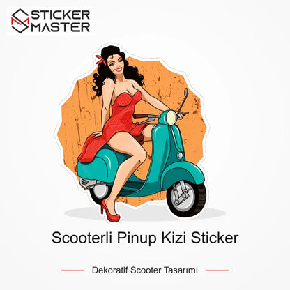 Vespa Uyumlu Scooterli Pinup Kizi Sticker VSP36 ana ürün görseli - Sticker Master