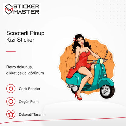 Vespa Uyumlu Scooterli Pinup Kizi Sticker VSP36 retro tasarım ve kullanım özellikleri - Sticker Master