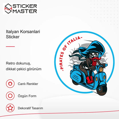 Vespa Uyumlu Italyan Korsanlari Sticker VSP37 retro tasarım ve kullanım özellikleri - Sticker Master