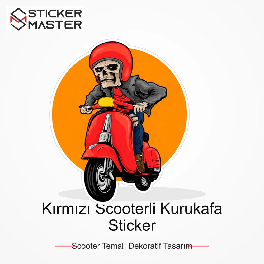 Vespa Uyumlu Kırmızı Scooterli Kurukafa Sticker VSP38 ana ürün görseli - Sticker Master