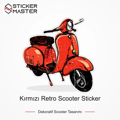 Vespa Uyumlu Kırmızı Retro Scooter Sticker VSP39 ana ürün görseli - Sticker Master
