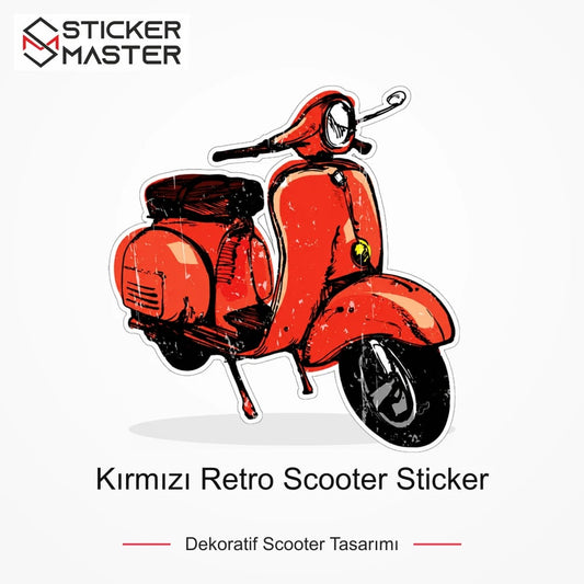 Vespa Uyumlu Kırmızı Retro Scooter Sticker VSP39 ana ürün görseli - Sticker Master