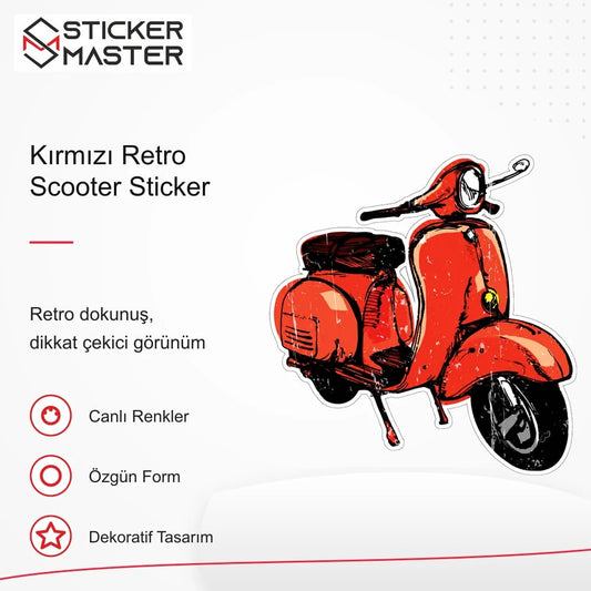 Vespa Uyumlu Kırmızı Retro Scooter Sticker VSP39 retro tasarım ve kullanım özellikleri - Sticker Master