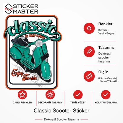 Vespa Uyumlu Classic Scooter Sticker VSP40 ölçü, renk ve ürün bilgisi - 8,5 cm (Genişlik) x 9 cm (Yükseklik) - Sticker Master