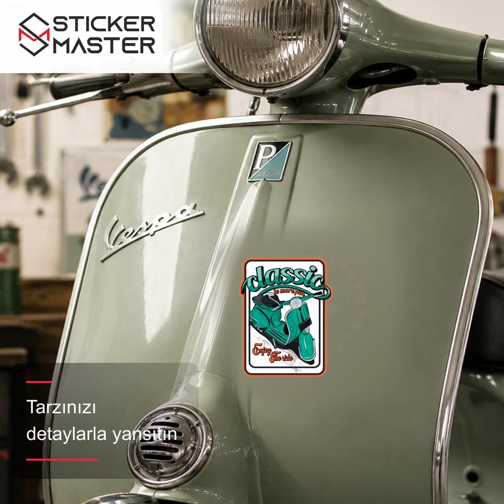 Vespa Uyumlu Classic Scooter Sticker VSP40 scooter üzerinde uygulama örneği - Sticker Master