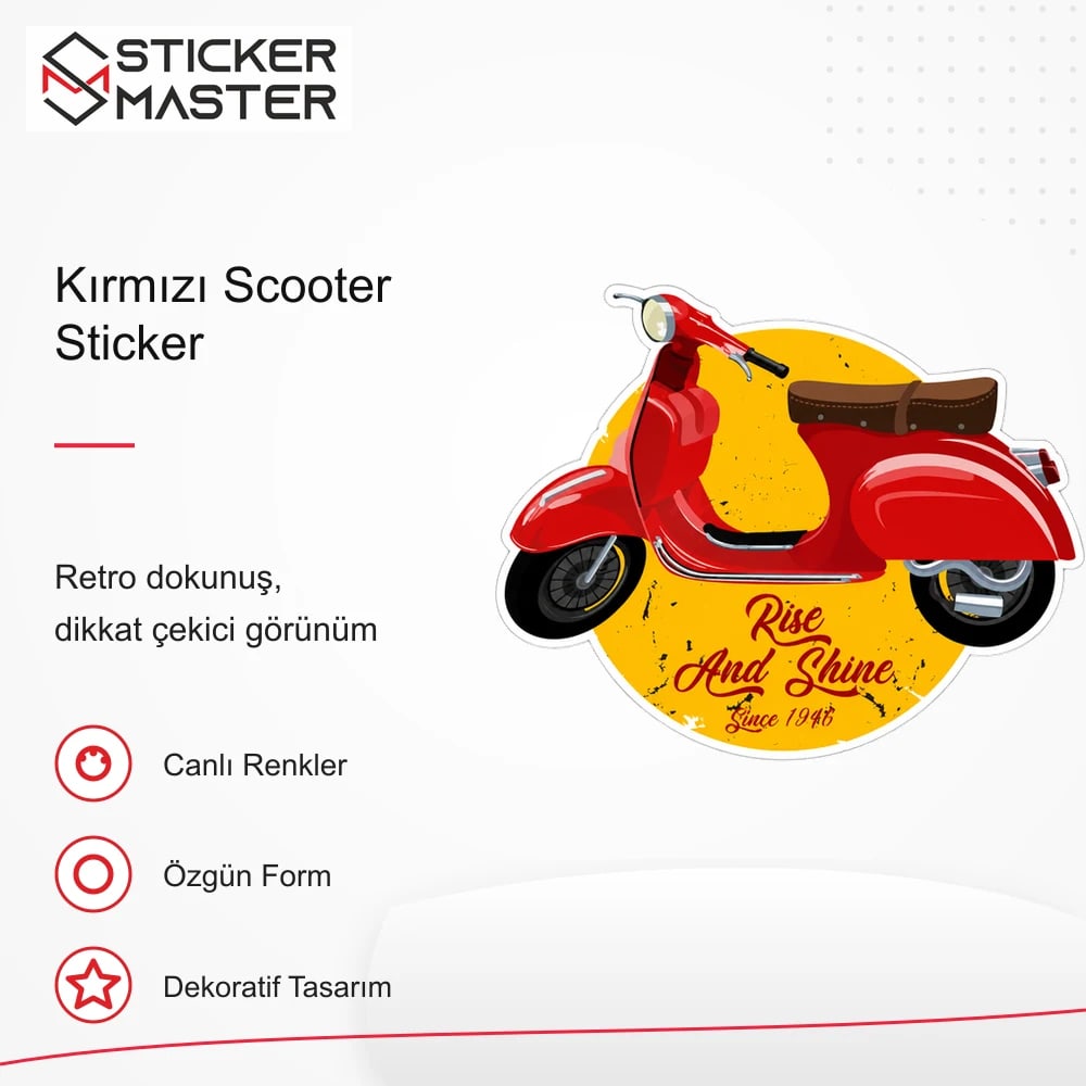Vespa Uyumlu Kırmızı Scooter Sticker VSP42 retro tasarım ve kullanım özellikleri - Sticker Master