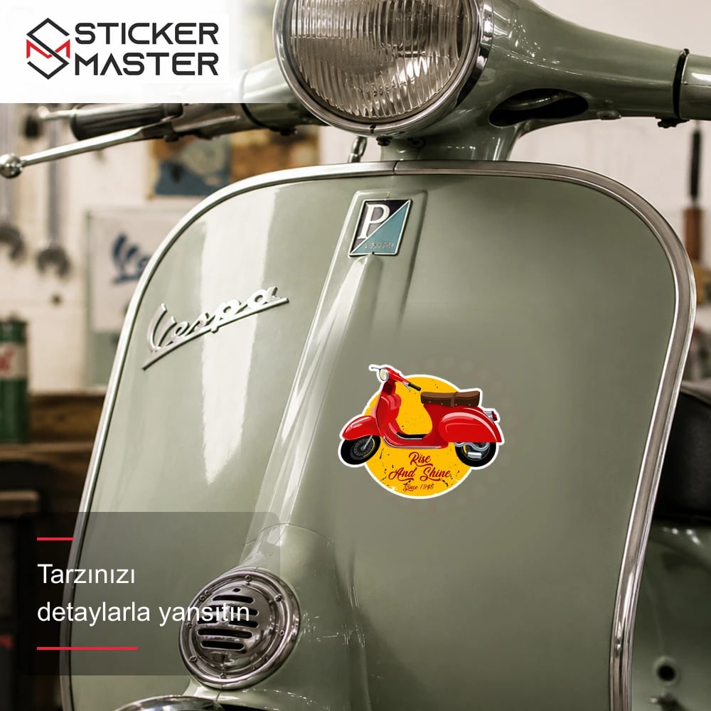 Vespa Uyumlu Kırmızı Scooter Sticker VSP42 scooter üzerinde uygulama örneği - Sticker Master