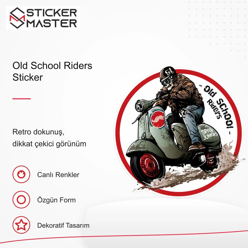 Vespa Uyumlu Old School Riders Sticker VSP43 retro tasarım ve kullanım özellikleri - Sticker Master