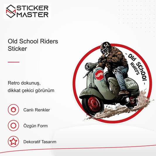 Vespa Uyumlu Old School Riders Sticker VSP43 retro tasarım ve kullanım özellikleri - Sticker Master