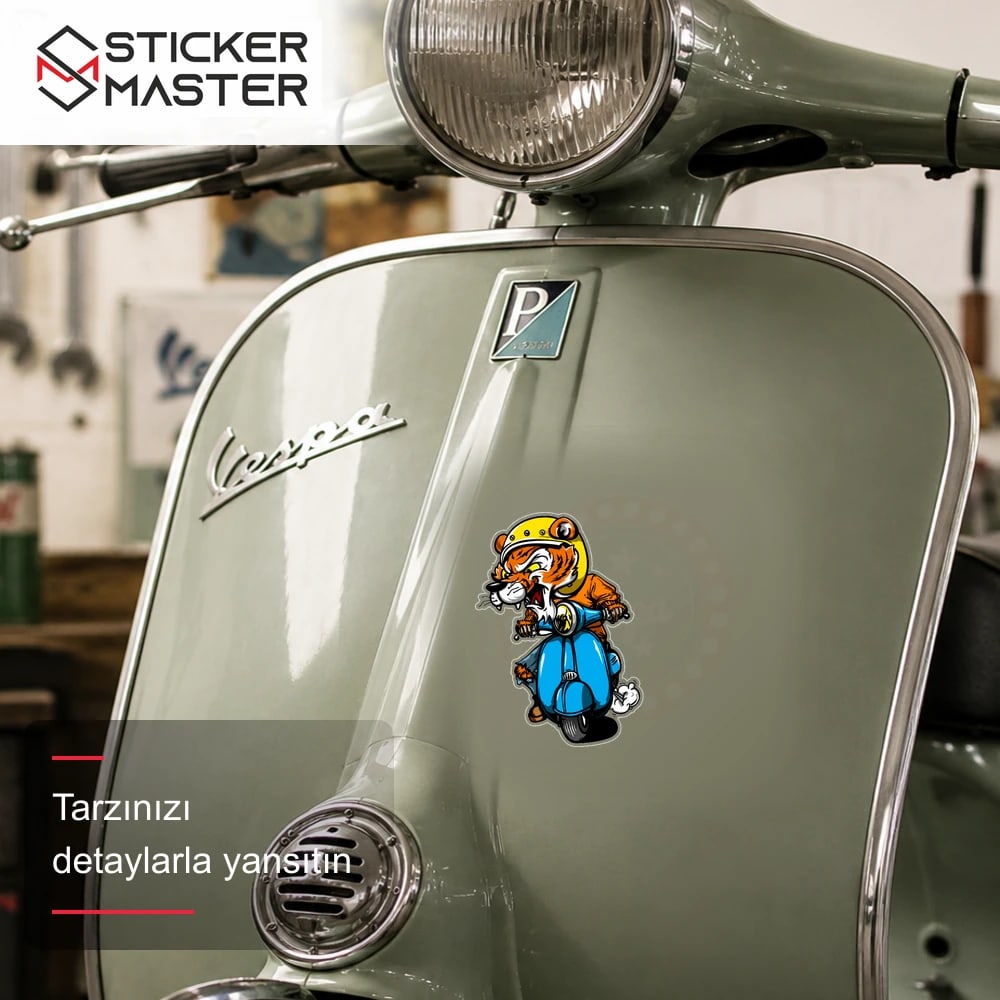 Vespa Uyumlu Scooter Suren Kaplan Sticker VSP45 scooter üzerinde uygulama örneği - Sticker Master