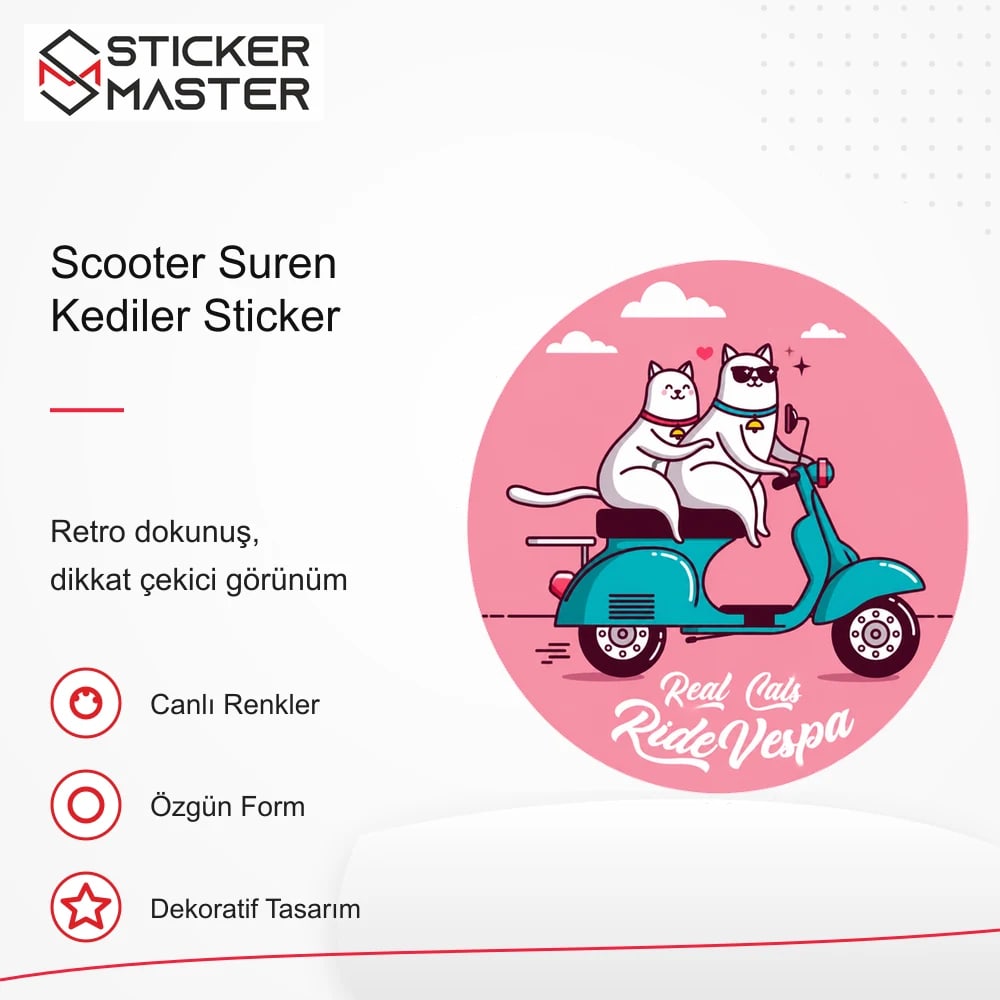 Vespa Uyumlu Scooter Suren Kediler Sticker VSP47 retro tasarım ve kullanım özellikleri - Sticker Master