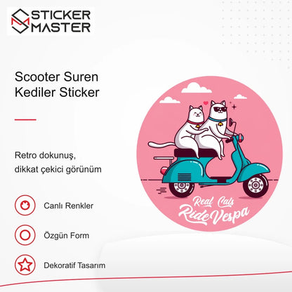 Vespa Uyumlu Scooter Suren Kediler Sticker VSP47 retro tasarım ve kullanım özellikleri - Sticker Master
