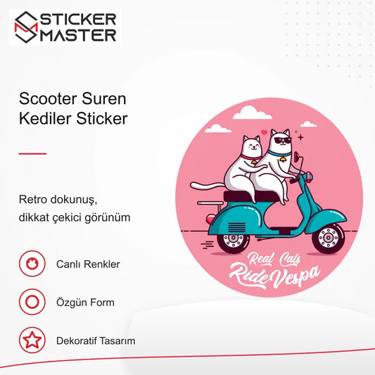 Vespa Uyumlu Scooter Suren Kediler Sticker VSP47 retro tasarım ve kullanım özellikleri - Sticker Master