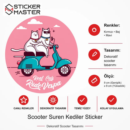 Vespa Uyumlu Scooter Suren Kediler Sticker VSP47 ölçü, renk ve ürün bilgisi - 9 cm (Genişlik) x 9 cm (Yükseklik) - Sticker Master