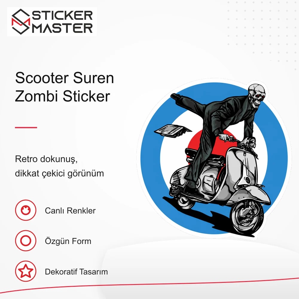Vespa Uyumlu Scooter Suren Zombi Sticker VSP48 retro tasarım ve kullanım özellikleri - Sticker Master