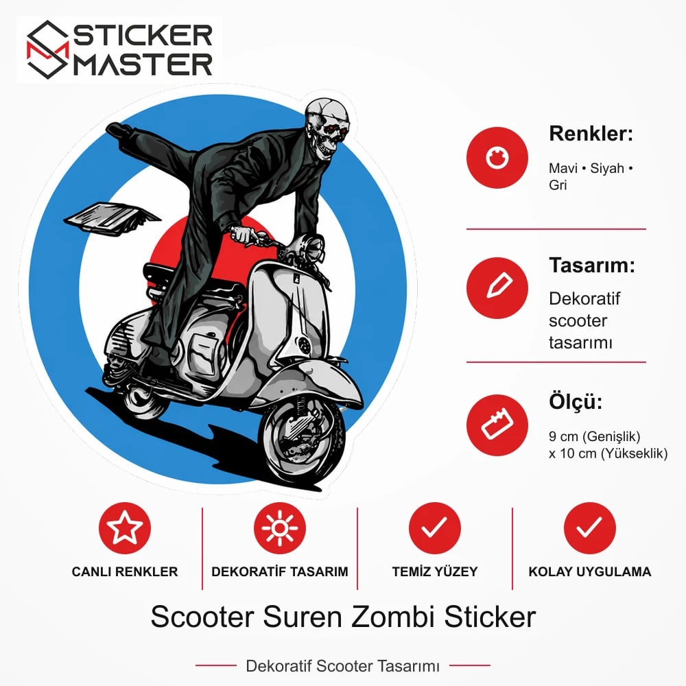 Vespa Uyumlu Scooter Suren Zombi Sticker VSP48 ölçü, renk ve ürün bilgisi - 9 cm (Genişlik) x 10 cm (Yükseklik) - Sticker Master