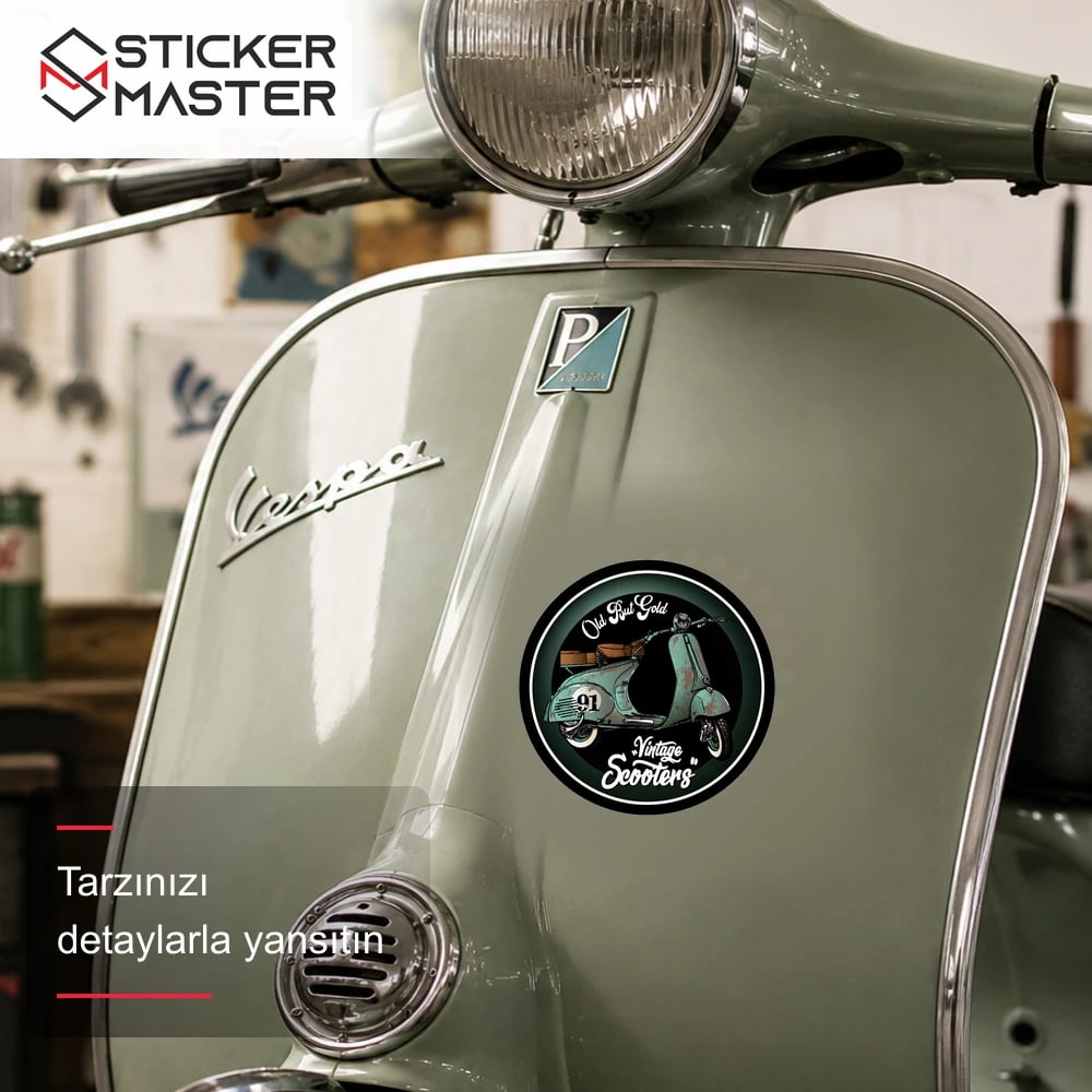 Vespa Uyumlu Vintage Scooter Sticker VSP50 scooter üzerinde uygulama örneği - Sticker Master