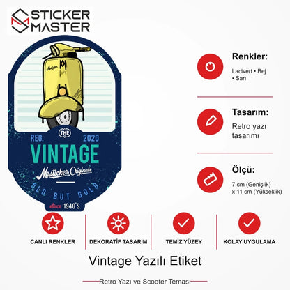 Vespa Uyumlu Vintage Yazılı Etiket Sticker VSP52 ölçü, renk ve ürün bilgisi - 7 cm (Genişlik) x 11 cm (Yükseklik) - Sticker Master