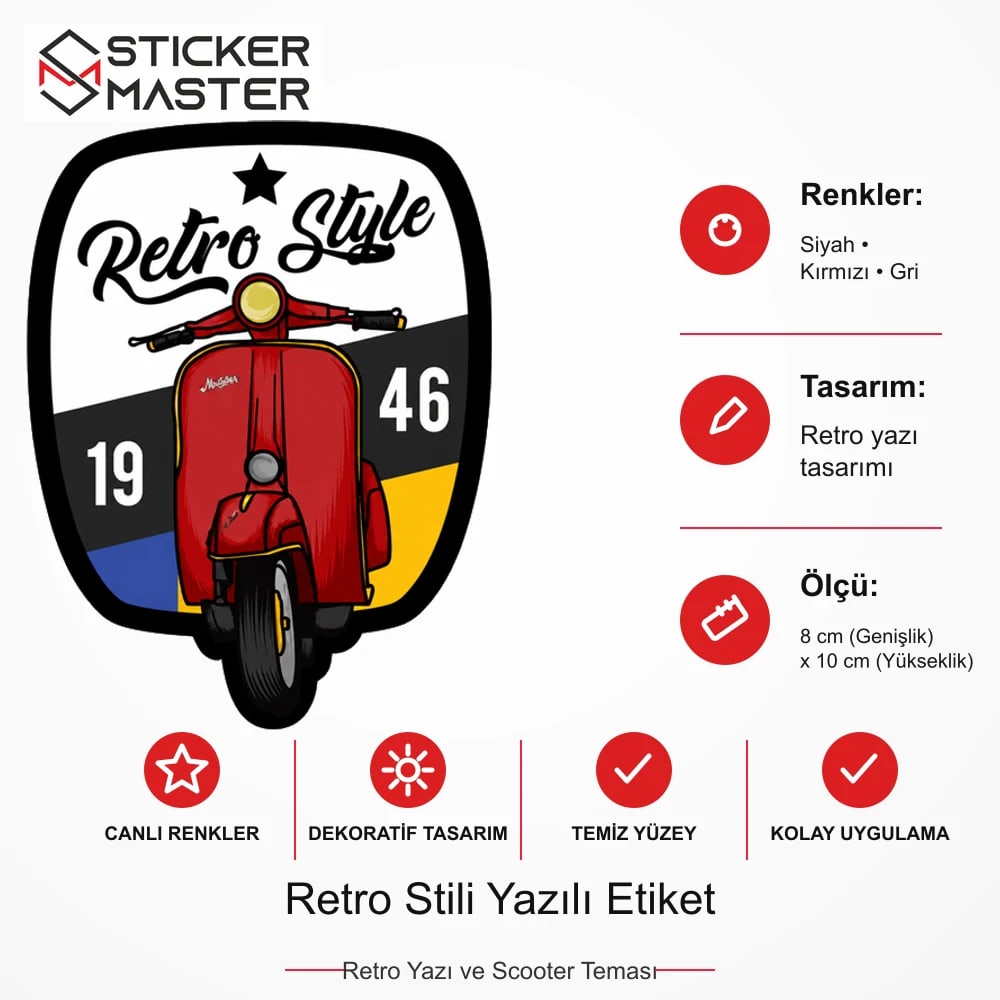 Vespa Uyumlu Retro Stili Yazılı Etiket Sticker VSP54 ölçü, renk ve ürün bilgisi - 8 cm (Genişlik) x 10 cm (Yükseklik) - Sticker Master
