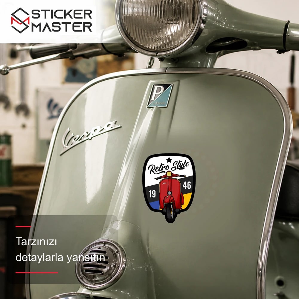 Vespa Uyumlu Retro Stili Yazılı Etiket Sticker VSP54 scooter üzerinde uygulama örneği - Sticker Master