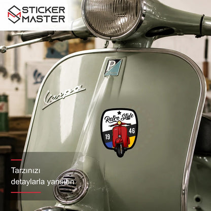 Vespa Uyumlu Retro Stili Yazılı Etiket Sticker VSP54 scooter üzerinde uygulama örneği - Sticker Master
