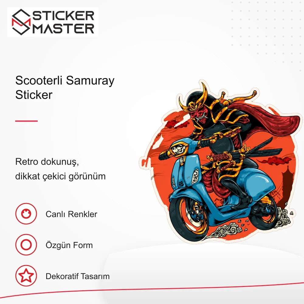 Vespa Uyumlu Scooterli Samuray Sticker VSP55 retro tasarım ve kullanım özellikleri - Sticker Master