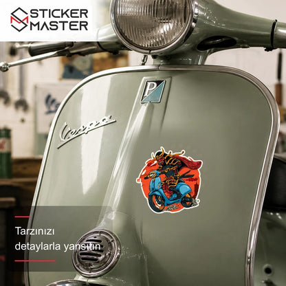 Vespa Uyumlu Scooterli Samuray Sticker VSP55 scooter üzerinde uygulama örneği - Sticker Master