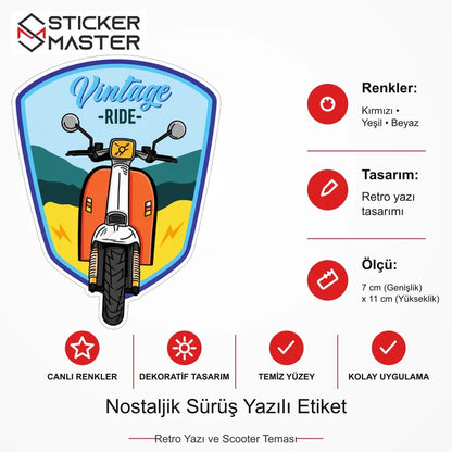 Vespa Uyumlu Nostaljik Sürüş Yazılı Etiket Sticker VSP58 ölçü, renk ve ürün bilgisi - 7 cm (Genişlik) x 11 cm (Yükseklik) - Sticker Master