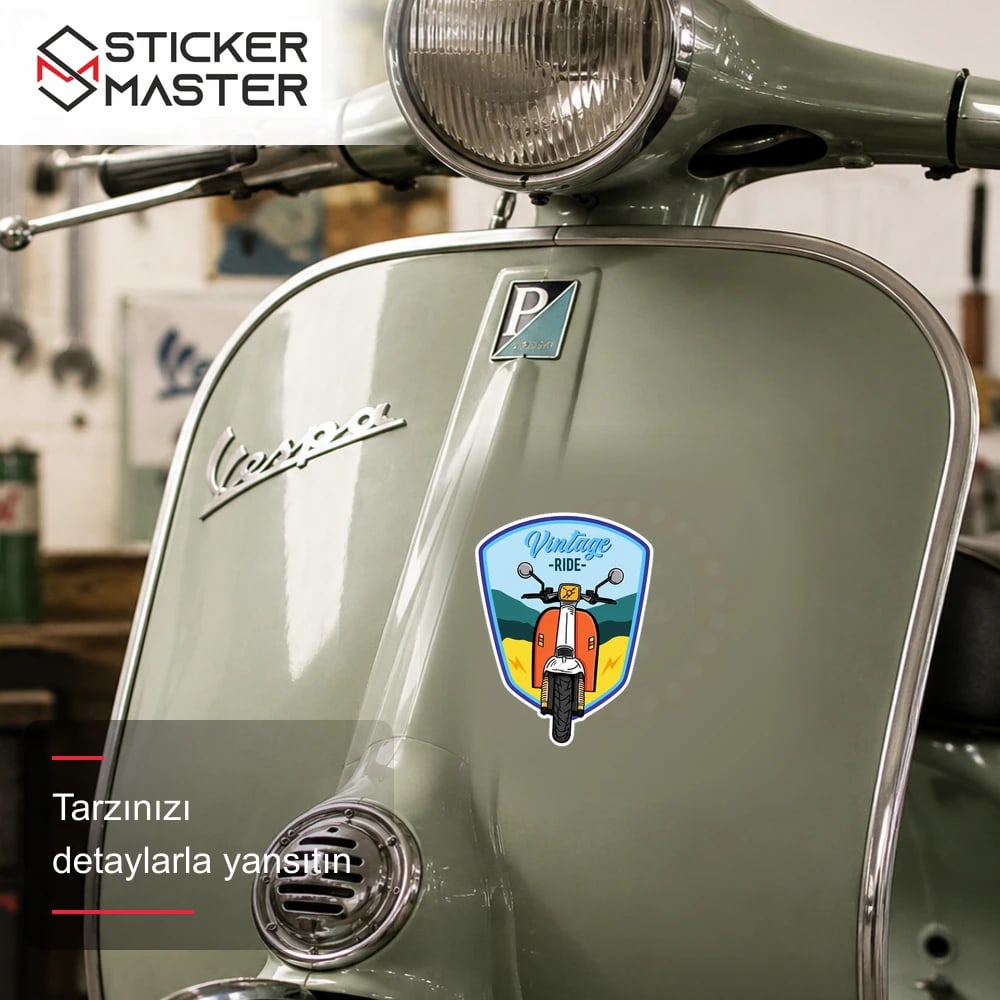 Vespa Uyumlu Nostaljik Sürüş Yazılı Etiket Sticker VSP58 scooter üzerinde uygulama örneği - Sticker Master