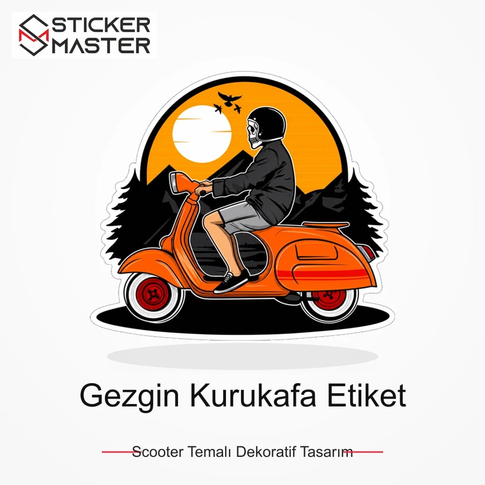 Vespa Uyumlu Gezgin Kurukafa Etiket Sticker VSP59 ana ürün görseli - Sticker Master