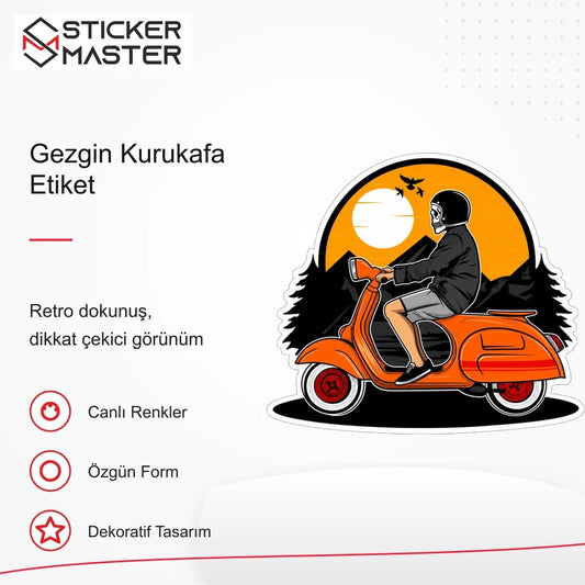 Vespa Uyumlu Gezgin Kurukafa Etiket Sticker VSP59 retro tasarım ve kullanım özellikleri - Sticker Master