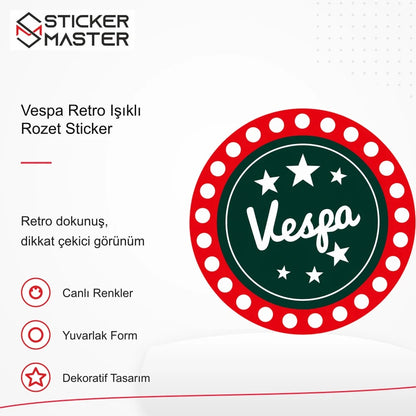 Vespa Uyumlu Retro Işıklı Tabela Sticker VSP8 retro tasarım ve kullanım özellikleri - Sticker Master