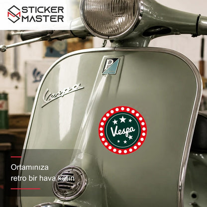 Vespa Uyumlu Retro Işıklı Tabela Sticker VSP8 scooter üzerinde uygulama örneği - Sticker Master