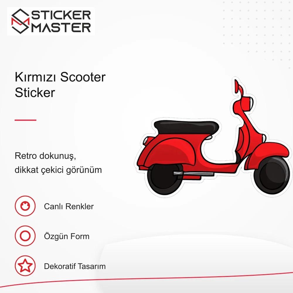 Vespa Uyumlu Kırmızı Scooter Sticker VSP9 retro tasarım ve kullanım özellikleri - Sticker Master
