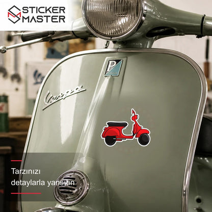 Vespa Uyumlu Kırmızı Scooter Sticker VSP9 scooter üzerinde uygulama örneği - Sticker Master