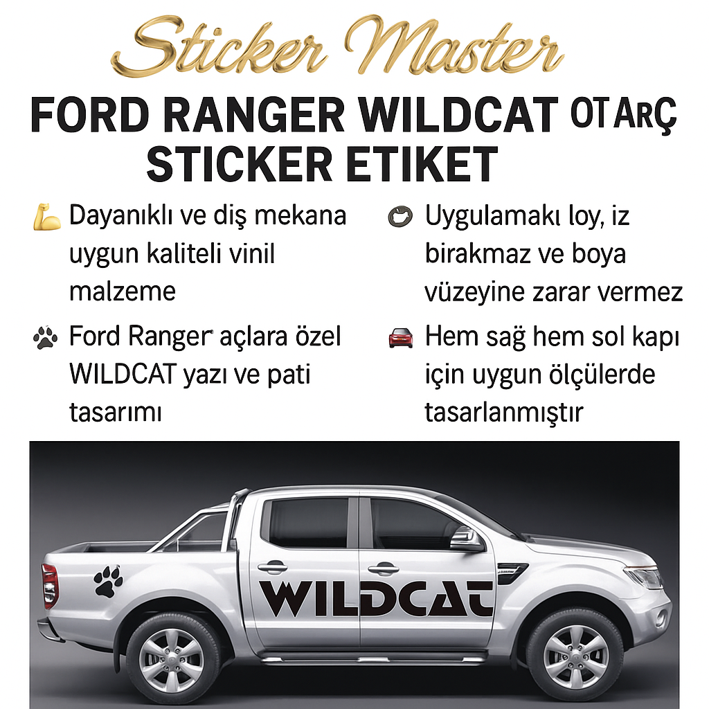 Sticker Master Ford Ranger Wildcat Oto Araç Sticker Etiket 50 Cm - 2 Adet