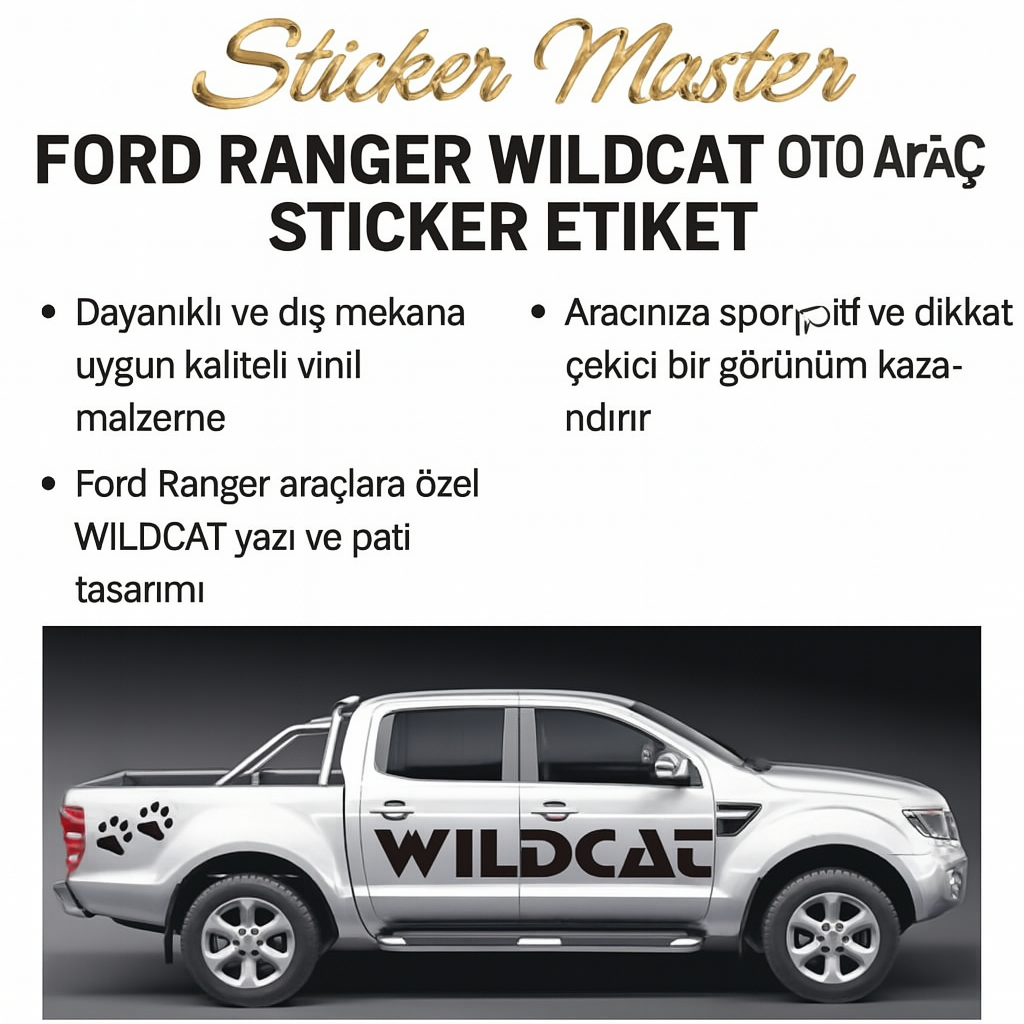 Sticker Master Ford Ranger Wildcat Oto Araç Sticker Etiket 50 Cm - 2 Adet