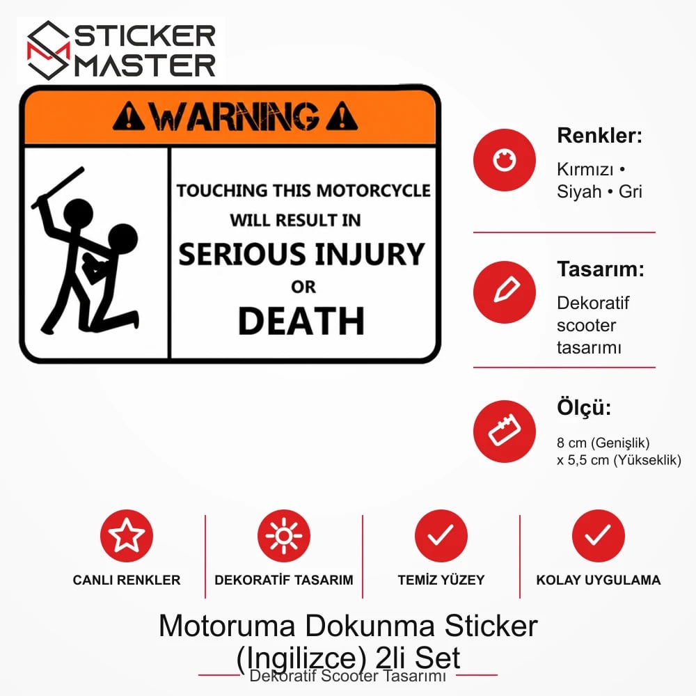 Vespa Uyumlu WRN1 Motoruma Dokunma Sticker (Ingilizce) 2li Set VSP587 ölçü, renk ve ürün bilgisi - 8 cm (Genişlik) x 5,5 cm (Yükseklik) - Sticker Master