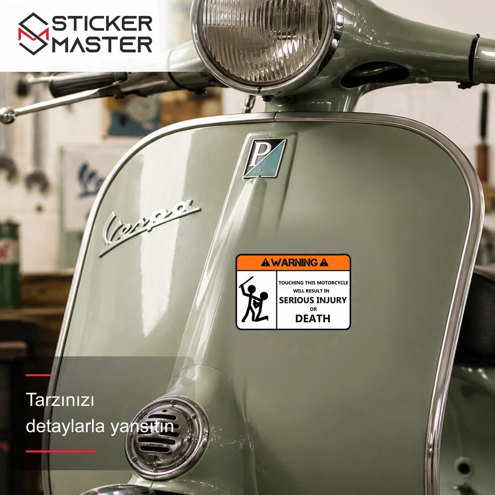 Vespa Uyumlu WRN1 Motoruma Dokunma Sticker (Ingilizce) 2li Set VSP587 scooter üzerinde uygulama örneği - Sticker Master
