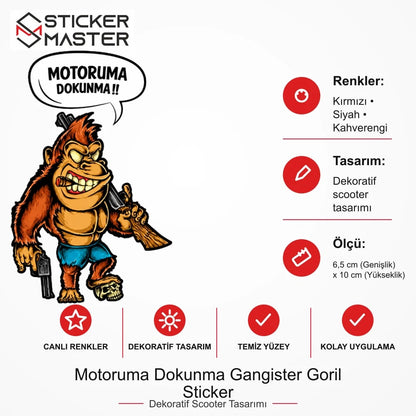 Vespa Uyumlu WRN31 Motoruma Dokunma Gangister Goril Sticker VSP1147 ölçü, renk ve ürün bilgisi - 6,5 cm (Genişlik) x 10 cm (Yükseklik) - Sticker Master