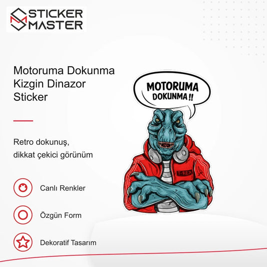 Vespa Uyumlu WRN32 Motoruma Dokunma Kizgin Dinazor Sticker VSP1148 retro tasarım ve kullanım özellikleri - Sticker Master