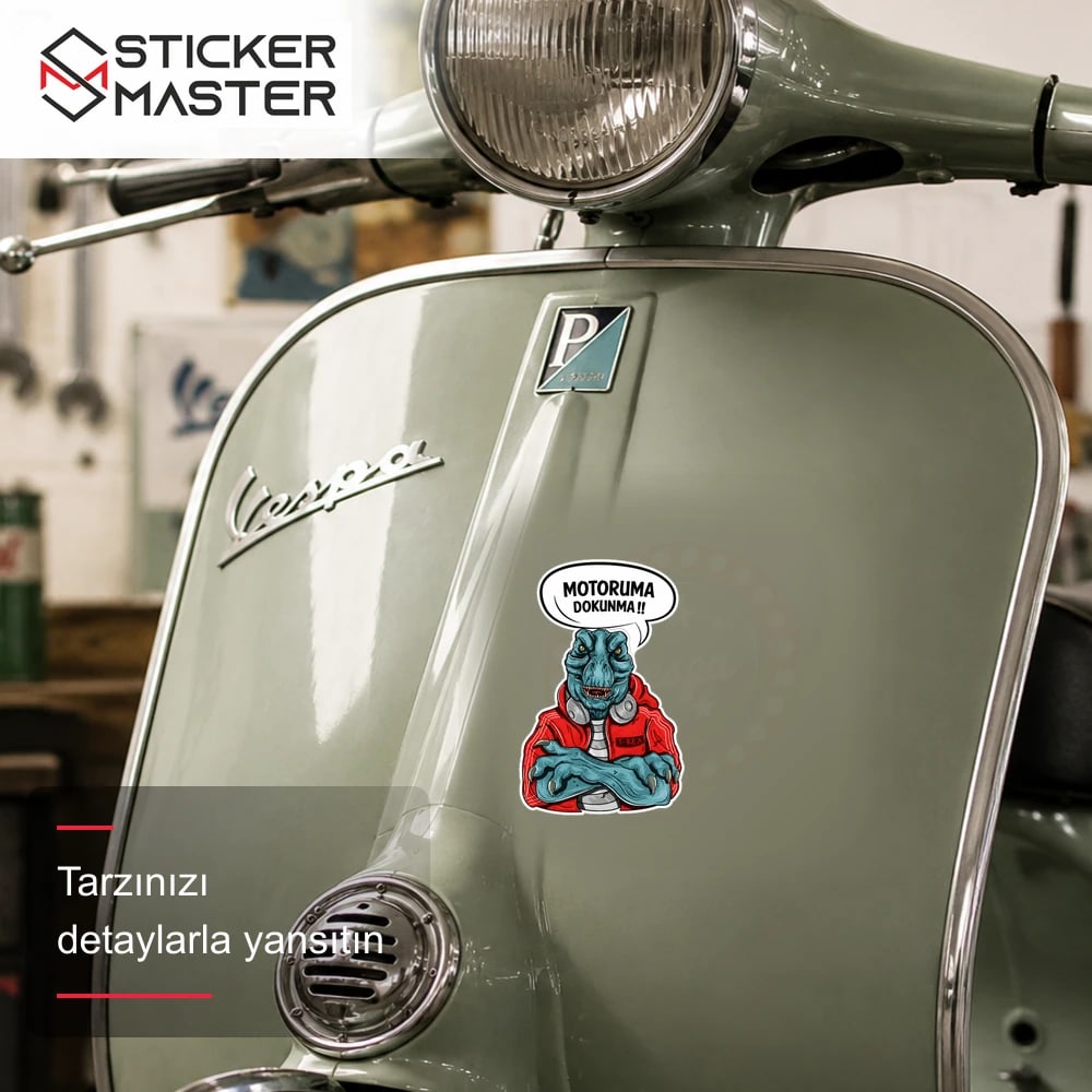 Vespa Uyumlu WRN32 Motoruma Dokunma Kizgin Dinazor Sticker VSP1148 scooter üzerinde uygulama örneği - Sticker Master