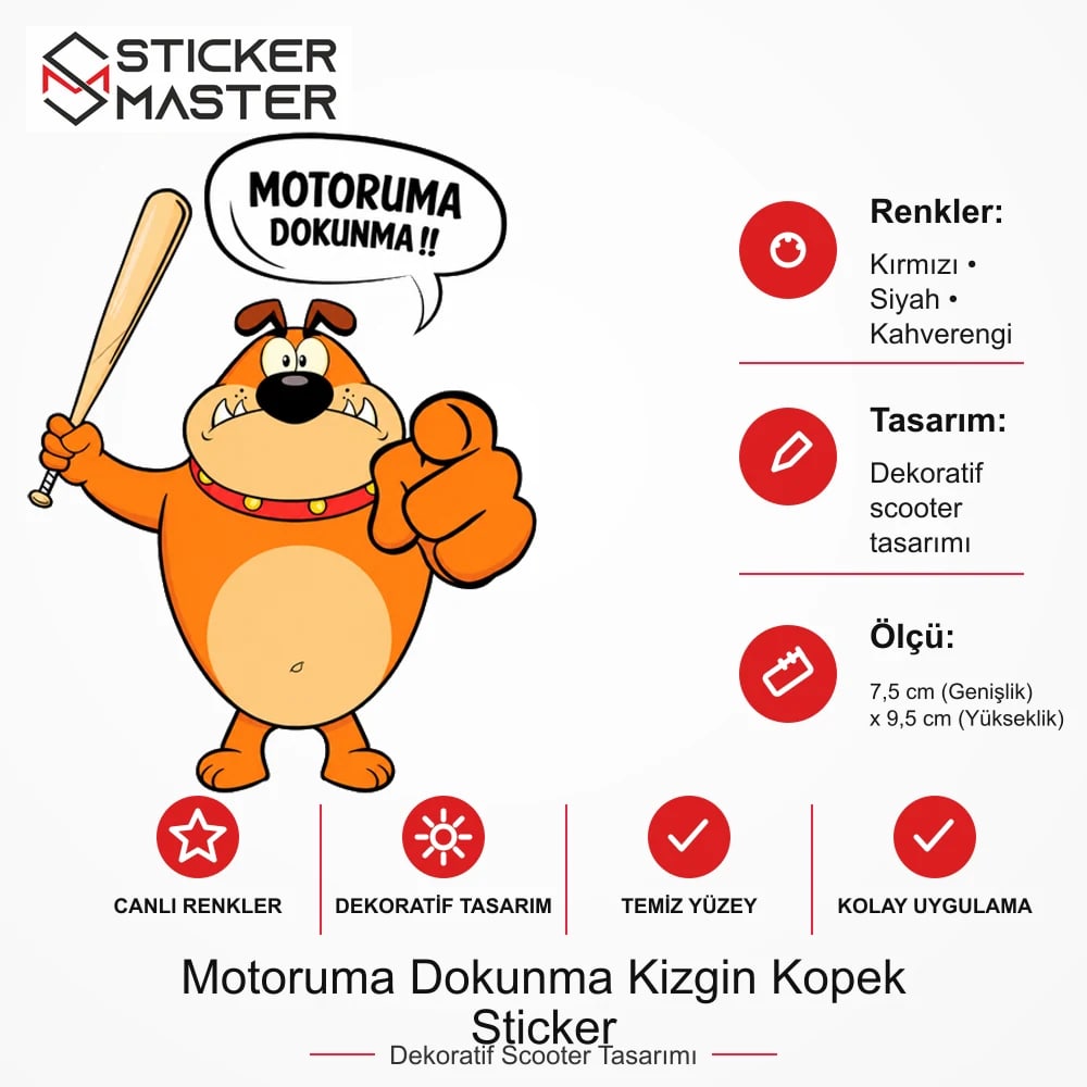 Vespa Uyumlu WRN33 Motoruma Dokunma Kizgin Kopek Sticker VSP1149 ölçü, renk ve ürün bilgisi - 7,5 cm (Genişlik) x 9,5 cm (Yükseklik) - Sticker Master