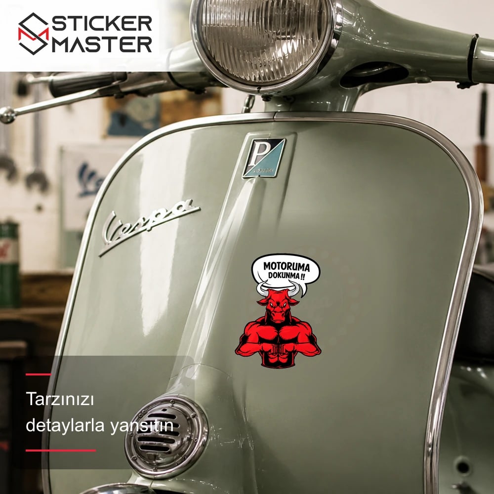 Vespa Uyumlu WRN34 Motoruma Dokunma Kizgin Boga Sticker VSP1150 scooter üzerinde uygulama örneği - Sticker Master