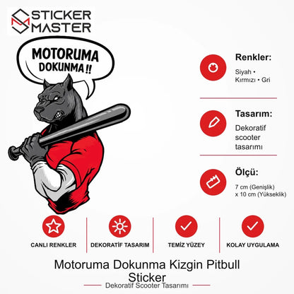 Vespa Uyumlu WRN35 Motoruma Dokunma Kizgin Pitbull Sticker VSP1151 ölçü, renk ve ürün bilgisi - 7 cm (Genişlik) x 10 cm (Yükseklik) - Sticker Master