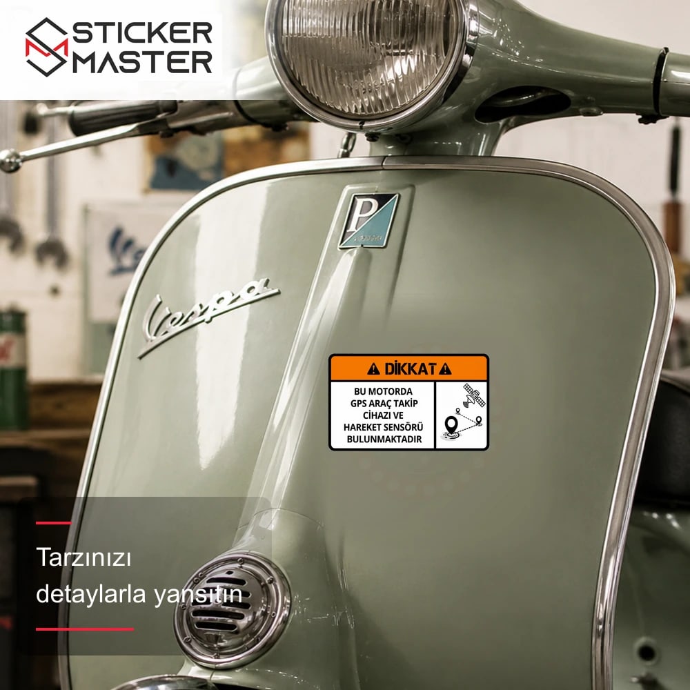 Vespa Uyumlu WRN42 Motorda Takip Cihazi Var 2li Set Sticker VSP1337 scooter üzerinde uygulama örneği - Sticker Master