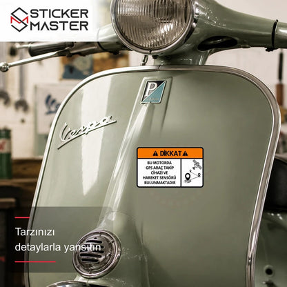 Vespa Uyumlu WRN42 Motorda Takip Cihazi Var 2li Set Sticker VSP1337 scooter üzerinde uygulama örneği - Sticker Master