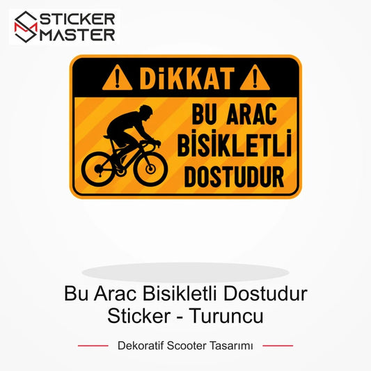 Vespa Uyumlu WRN49 Bu Arac Bisikletli Dostudur Sticker - Turuncu ana ürün görseli - Sticker Master